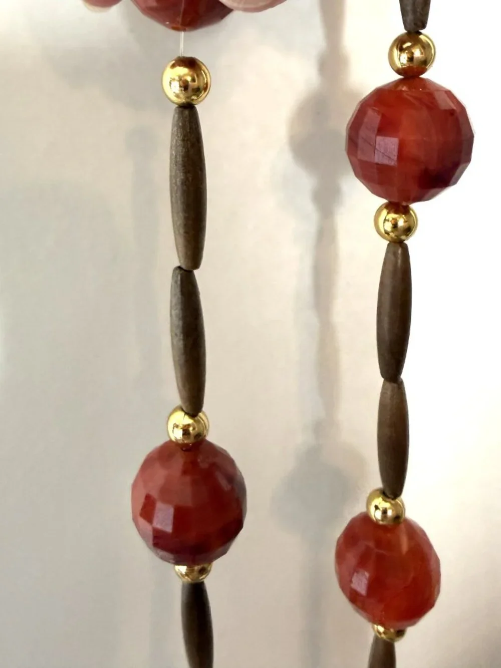 Wood Faceted Acrylic Bead Necklace Wide Wood Bangle Bracelet Set Fall / Autumn